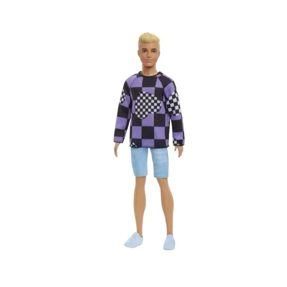 Barbie Fashionistas Ken #191 in Checkered Sweater with Blonde Hair & Sneakers - Picture 5 of 6